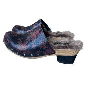 Womens‎ Jambu Monaco Floral Leather Mule Clogs Wine/black size 8M